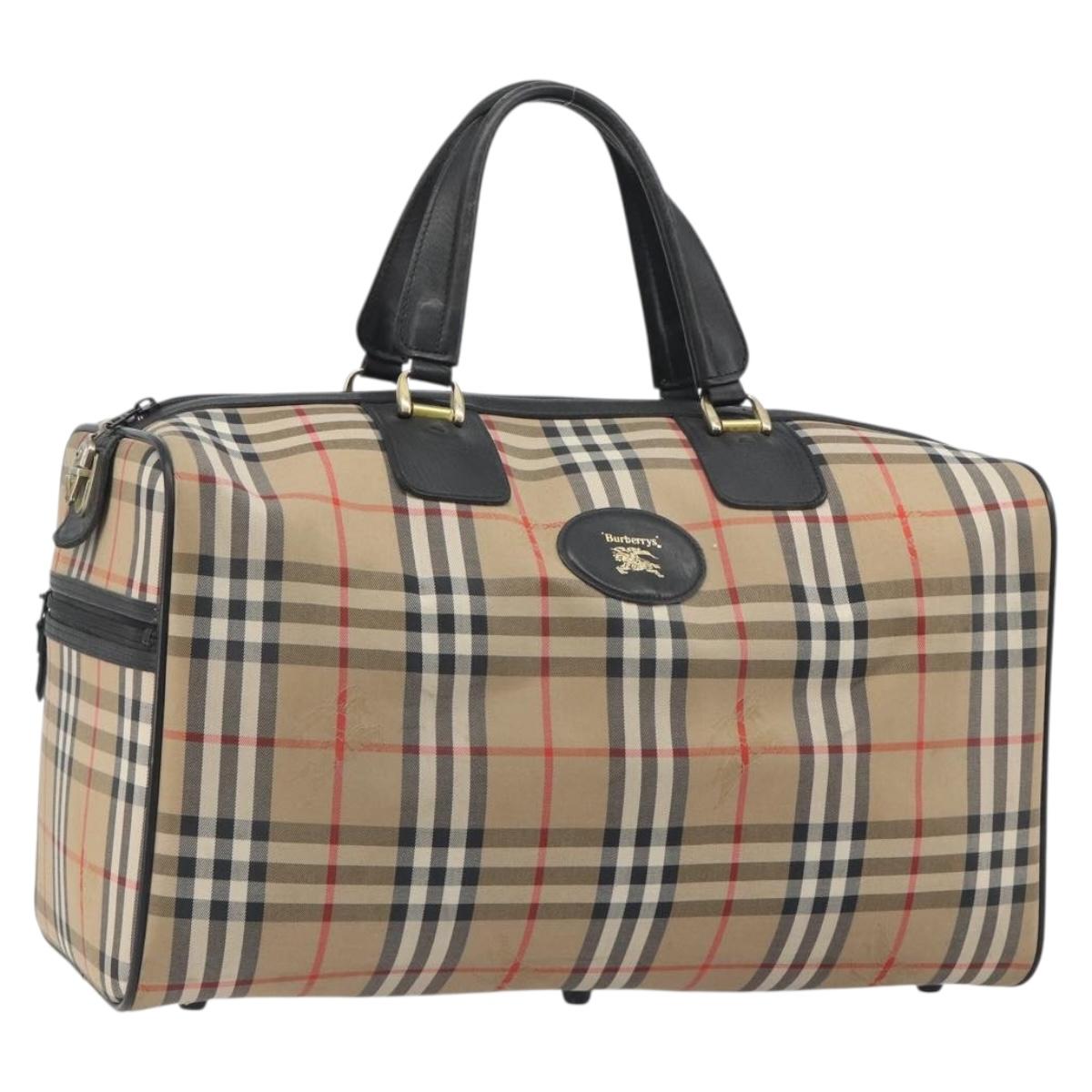 Burberrys Nova Check Boston Bag Canvas Beige Gold Auth 191064