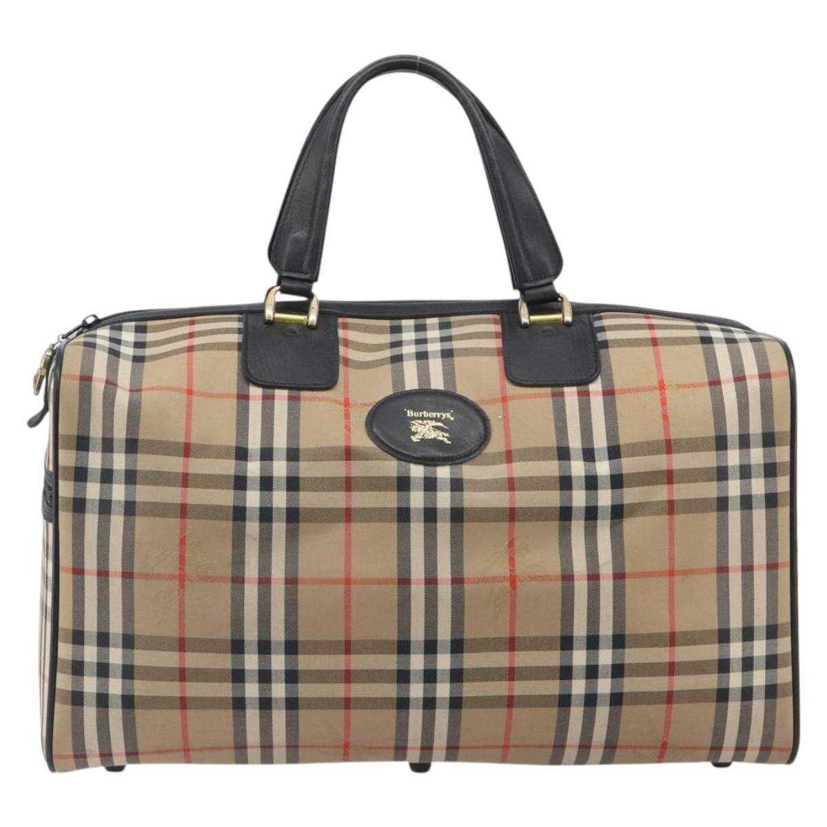 Burberrys Nova Check Boston Bag Canvas Beige Gold Auth 191064