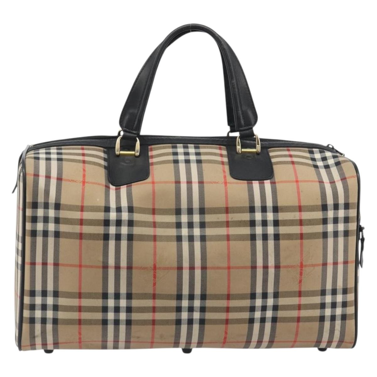 Burberrys Nova Check Boston Bag Canvas Beige Gold Auth 191064