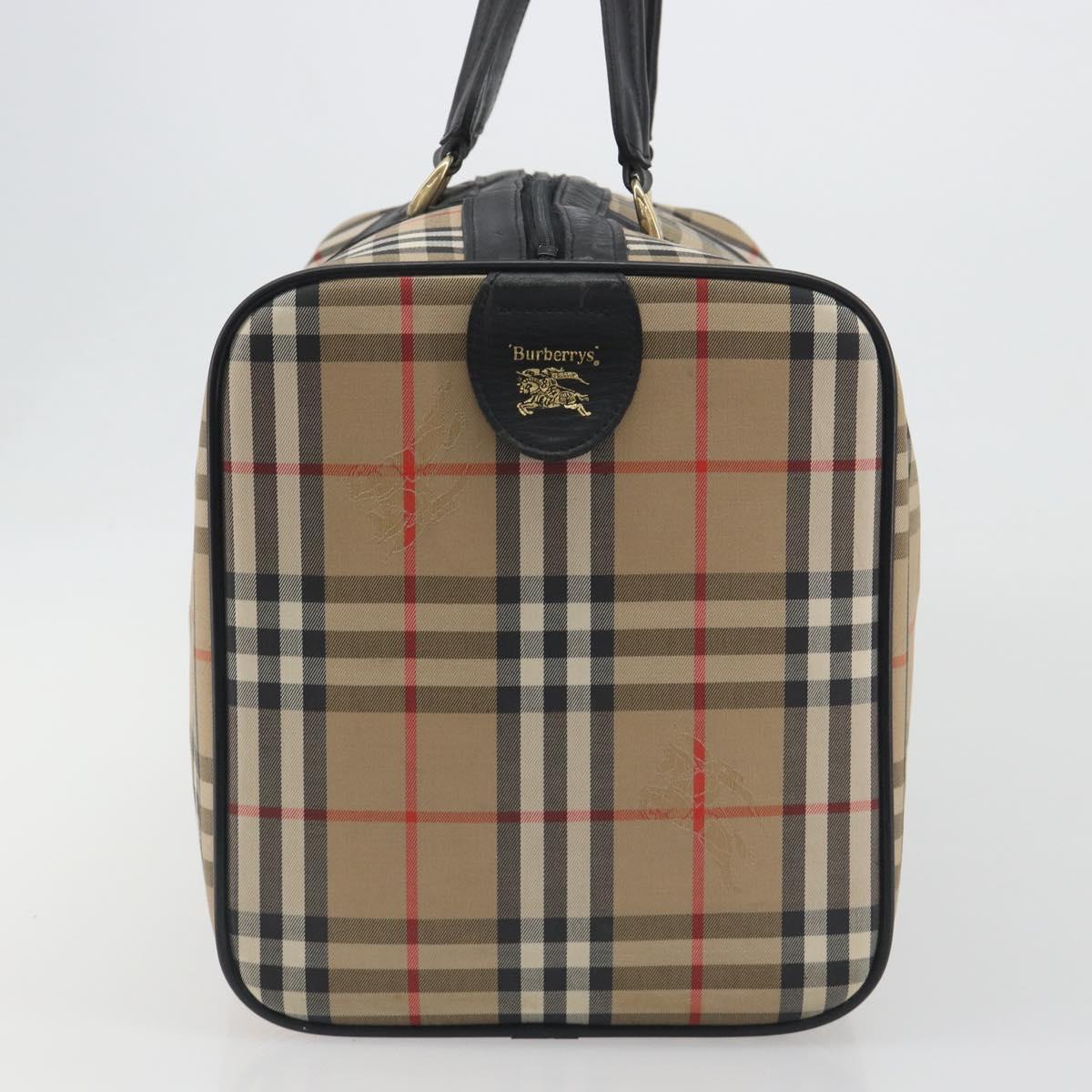 Burberrys Nova Check Boston Bag Canvas Beige Gold Auth 191064