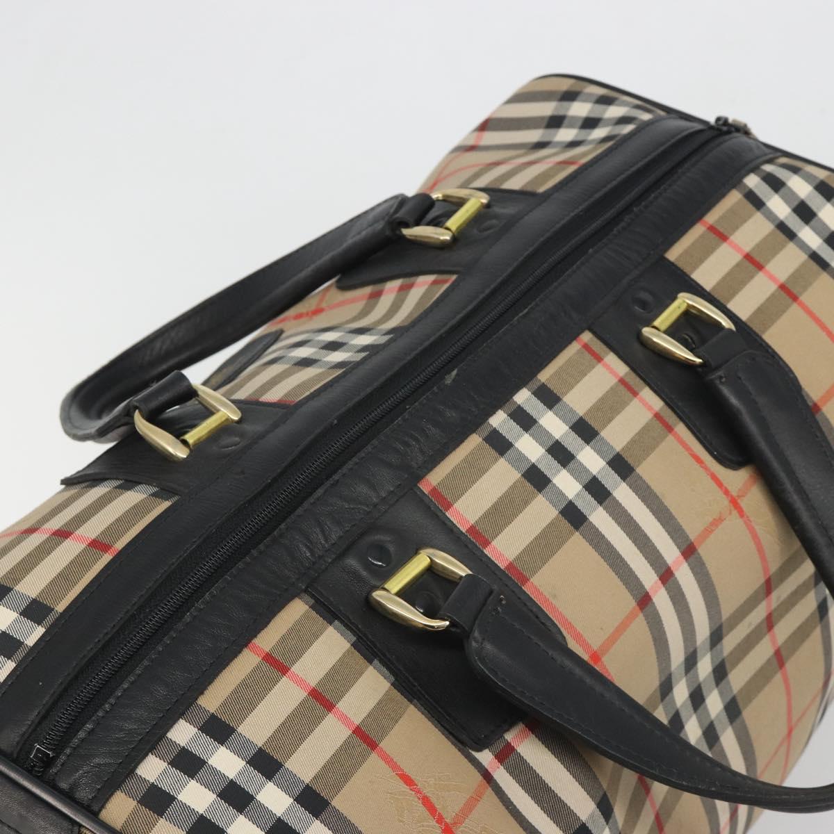 Burberrys Nova Check Boston Bag Canvas Beige Gold Auth 191064