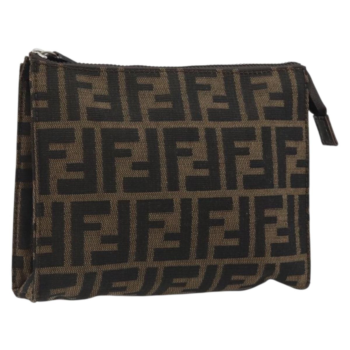 FENDI Zucca Canvas Pouch Black Brown Auth 191070
