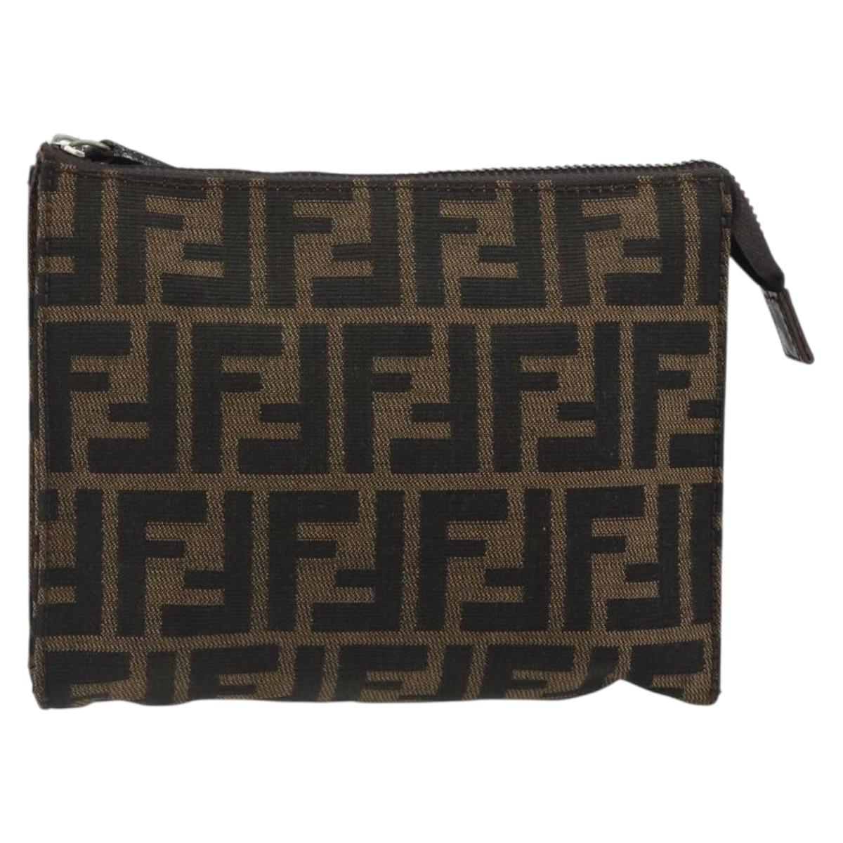 FENDI Zucca Canvas Pouch Black Brown Auth 191070