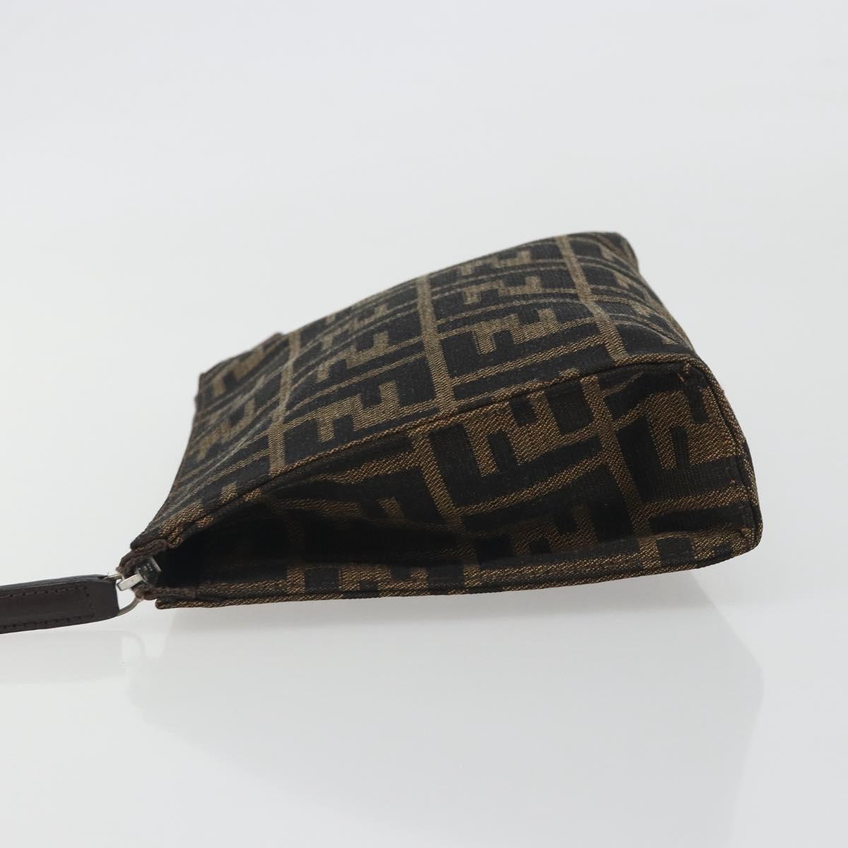 FENDI Zucca Canvas Pouch Black Brown Auth 191070