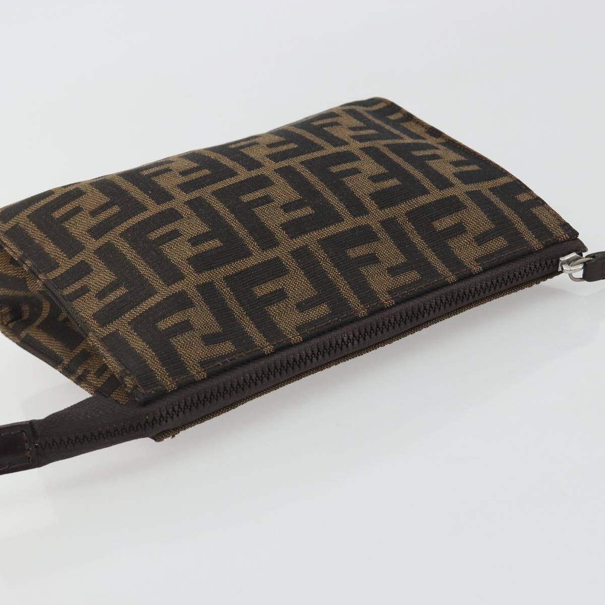 FENDI Zucca Canvas Pouch Black Brown Auth 191070