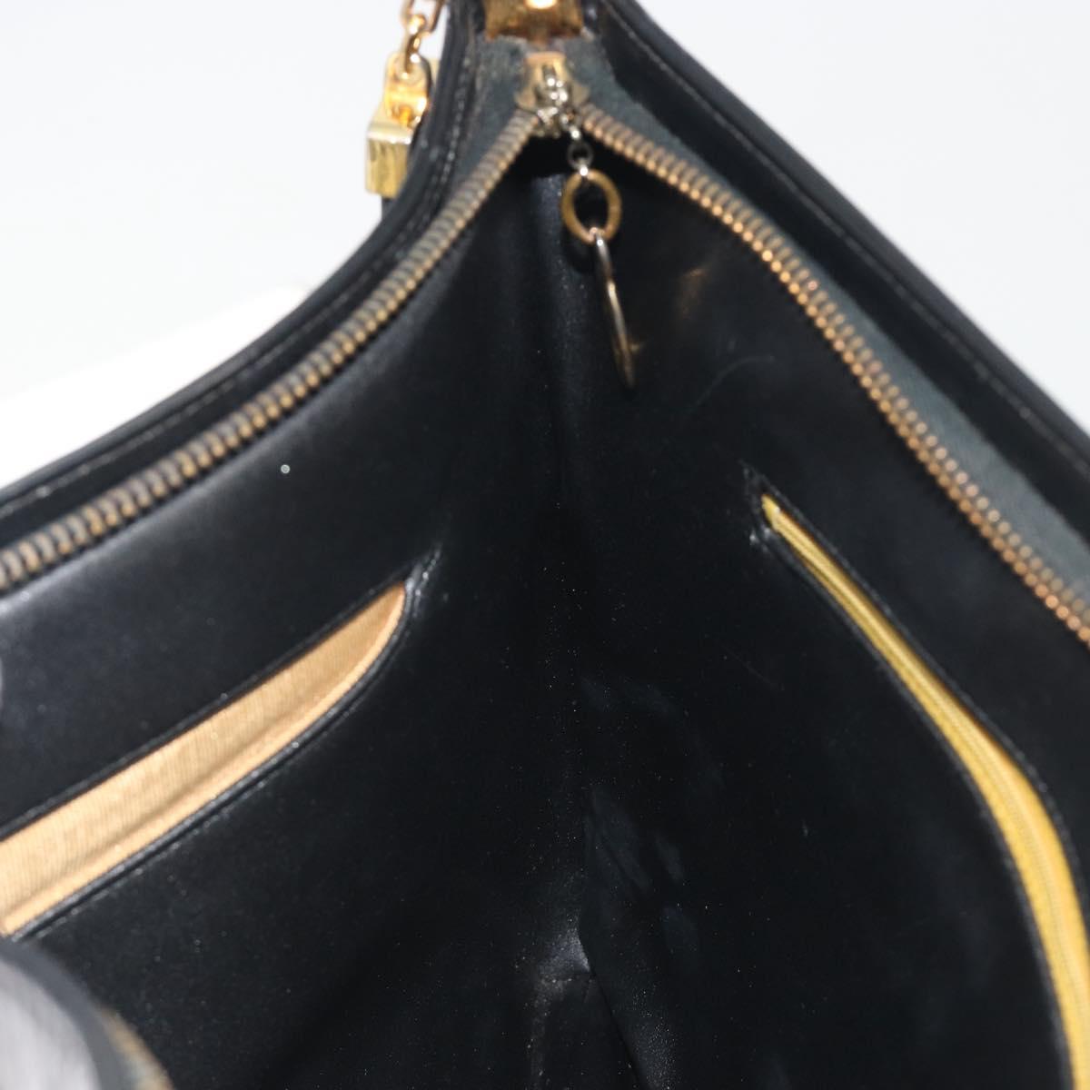 Christian Dior Shoulder Bag Calf Skin Black Gold Auth 191075
