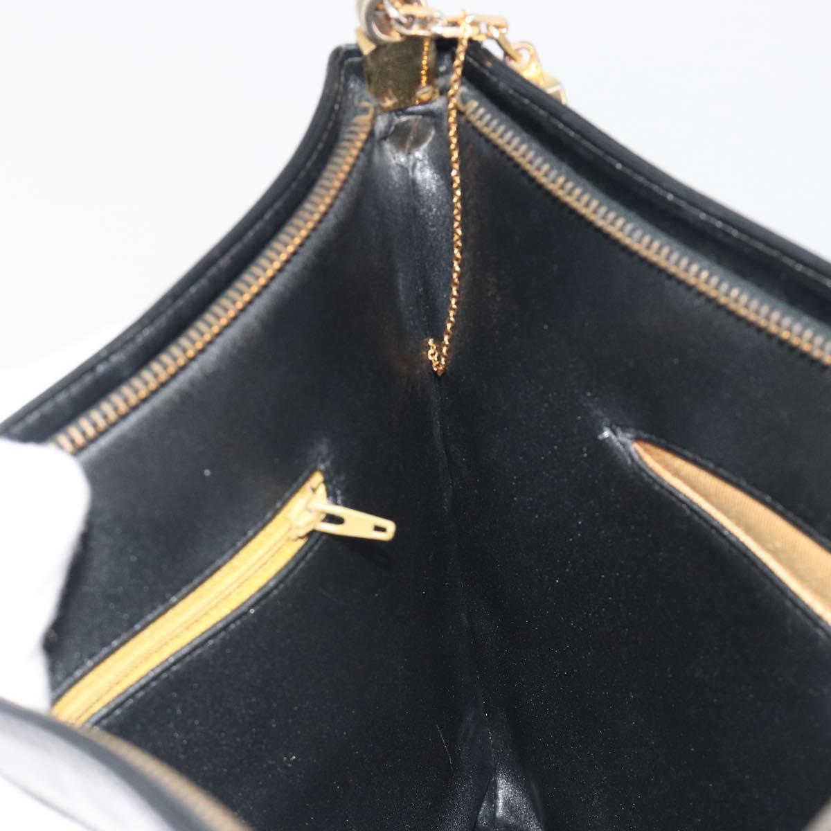 Christian Dior Shoulder Bag Calf Skin Black Gold Auth 191075