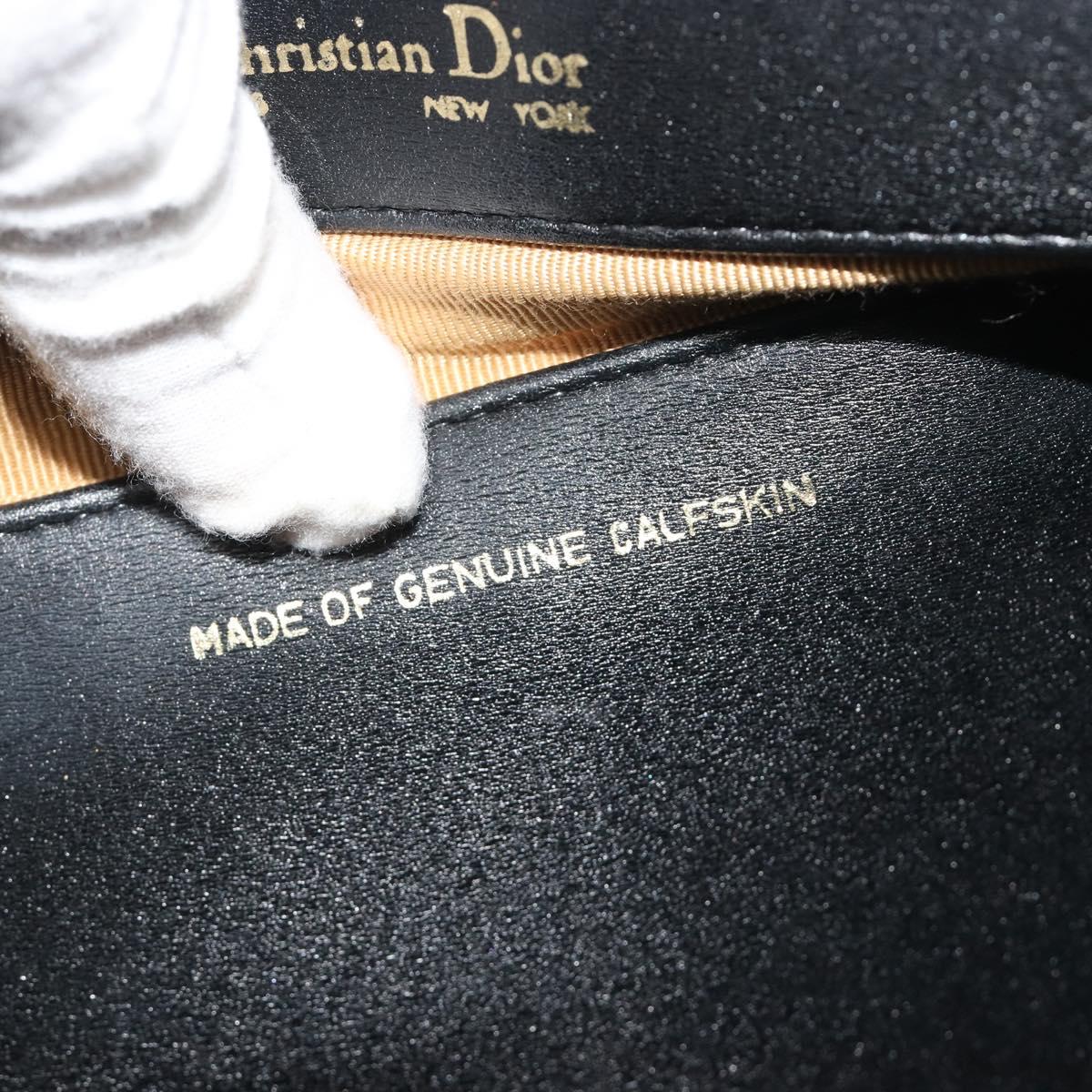 Christian Dior Shoulder Bag Calf Skin Black Gold Auth 191075