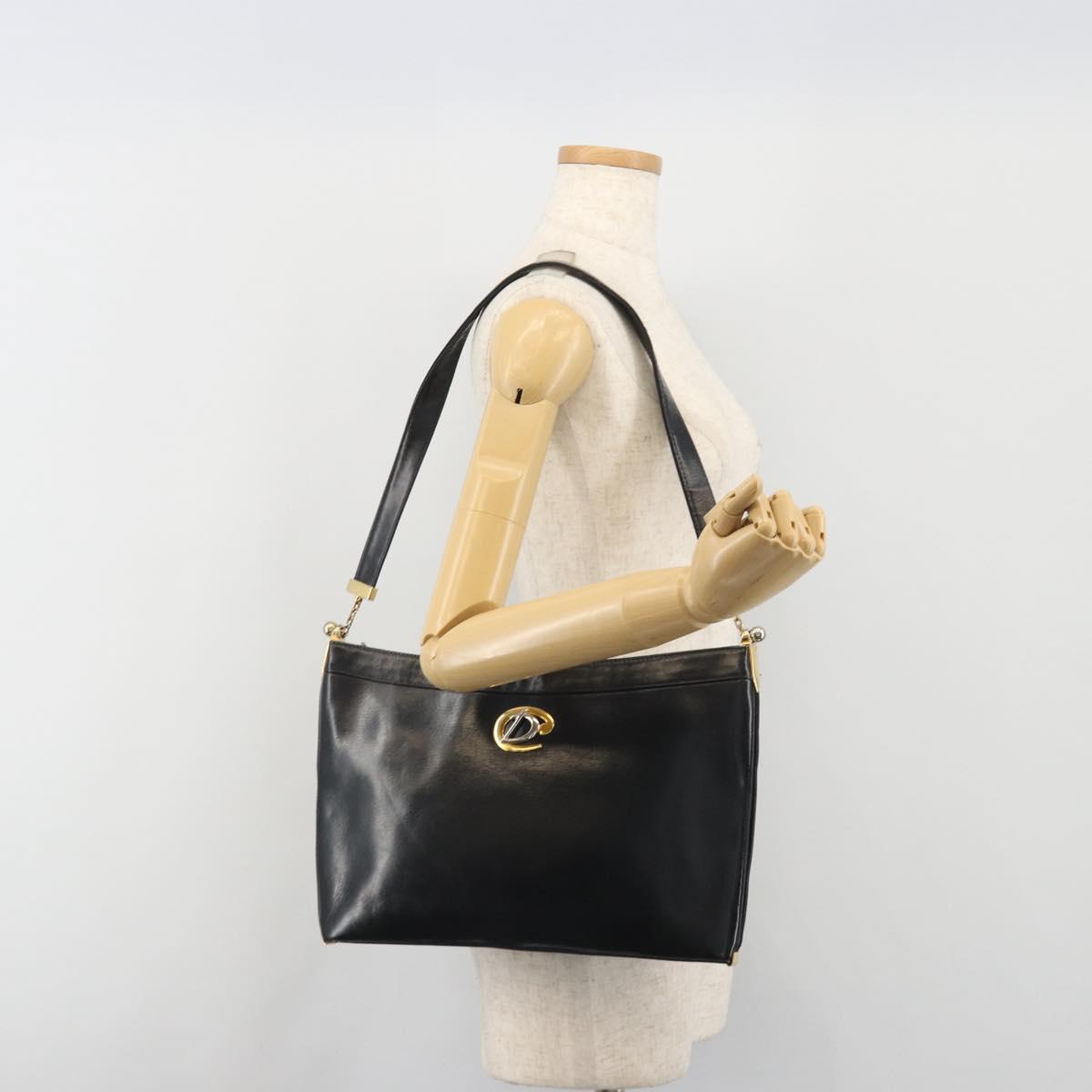 Christian Dior Shoulder Bag Calf Skin Black Gold Auth 191075