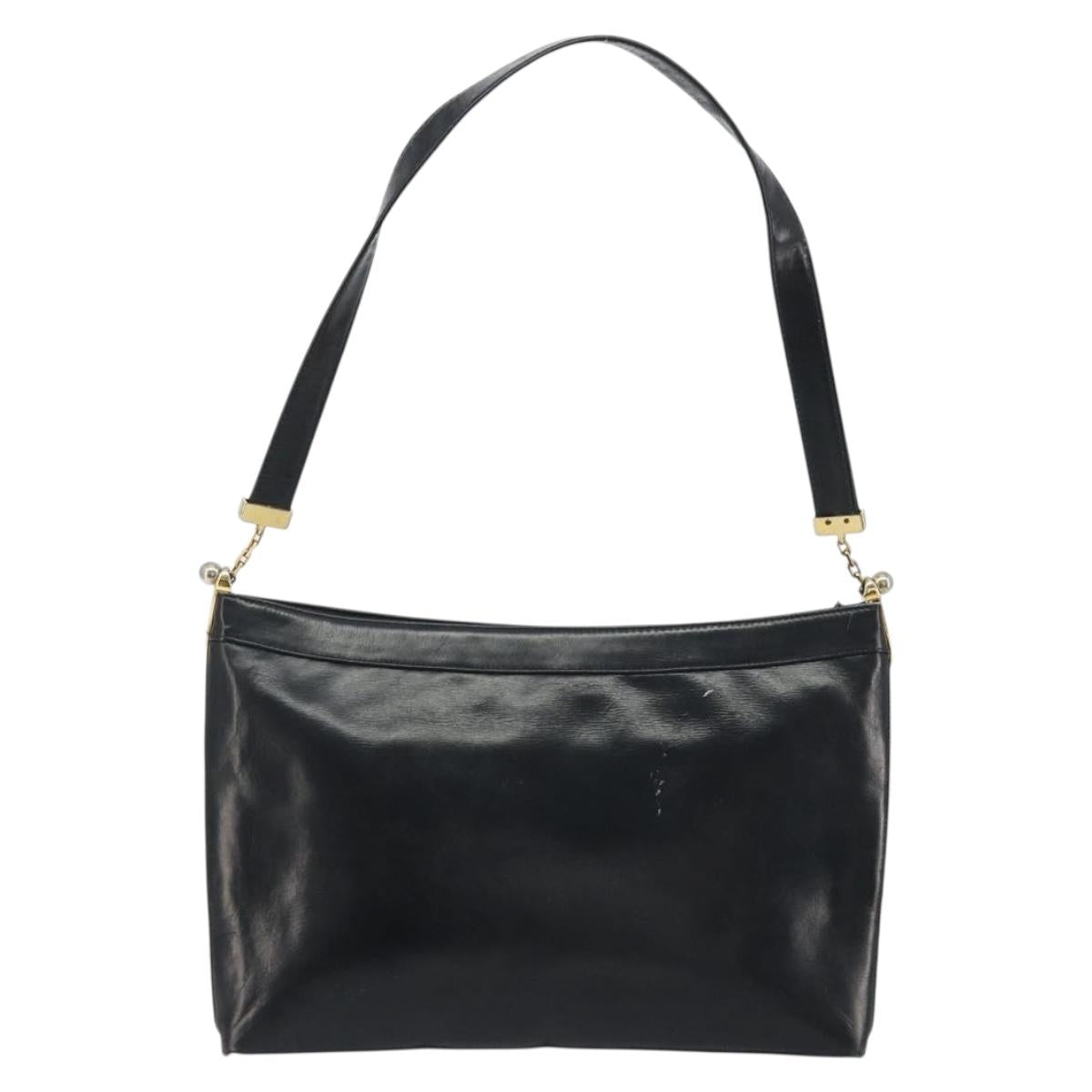 Christian Dior Shoulder Bag Calf Skin Black Gold Auth 191075