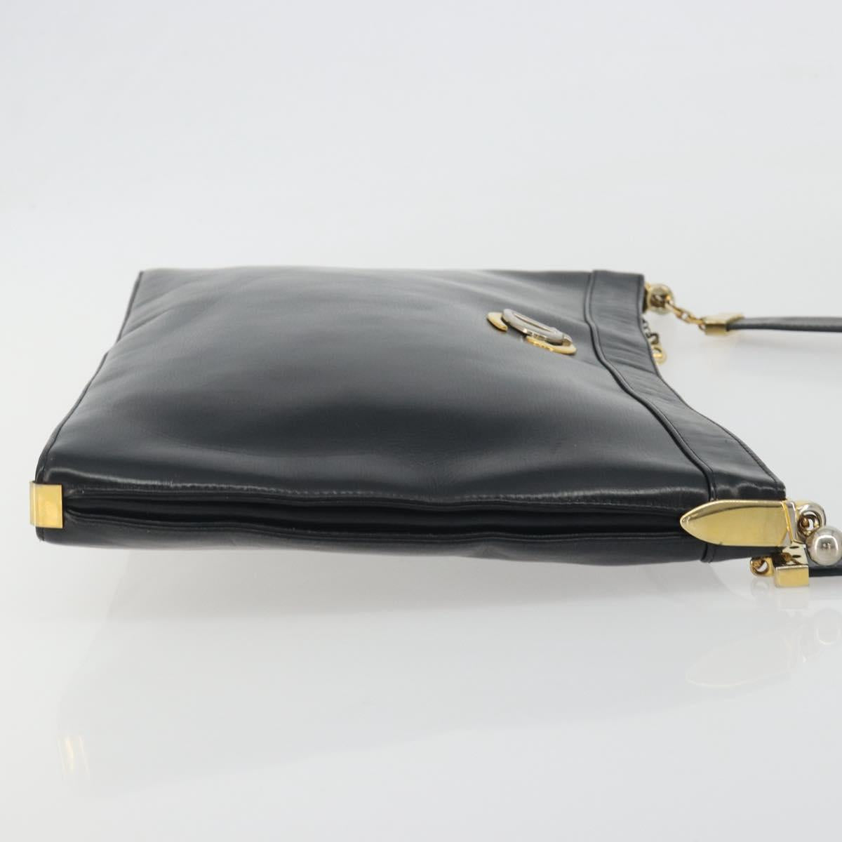 Christian Dior Shoulder Bag Calf Skin Black Gold Auth 191075