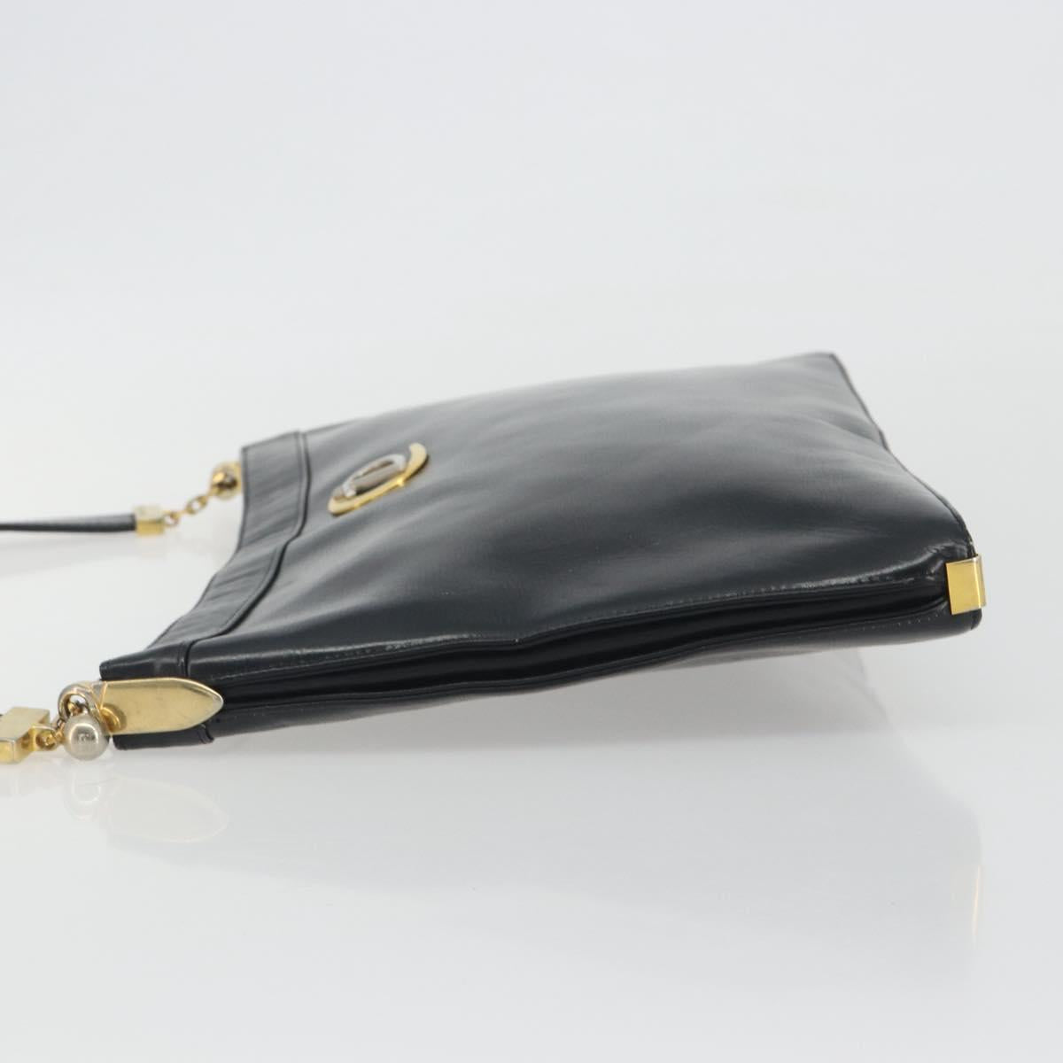Christian Dior Shoulder Bag Calf Skin Black Gold Auth 191075