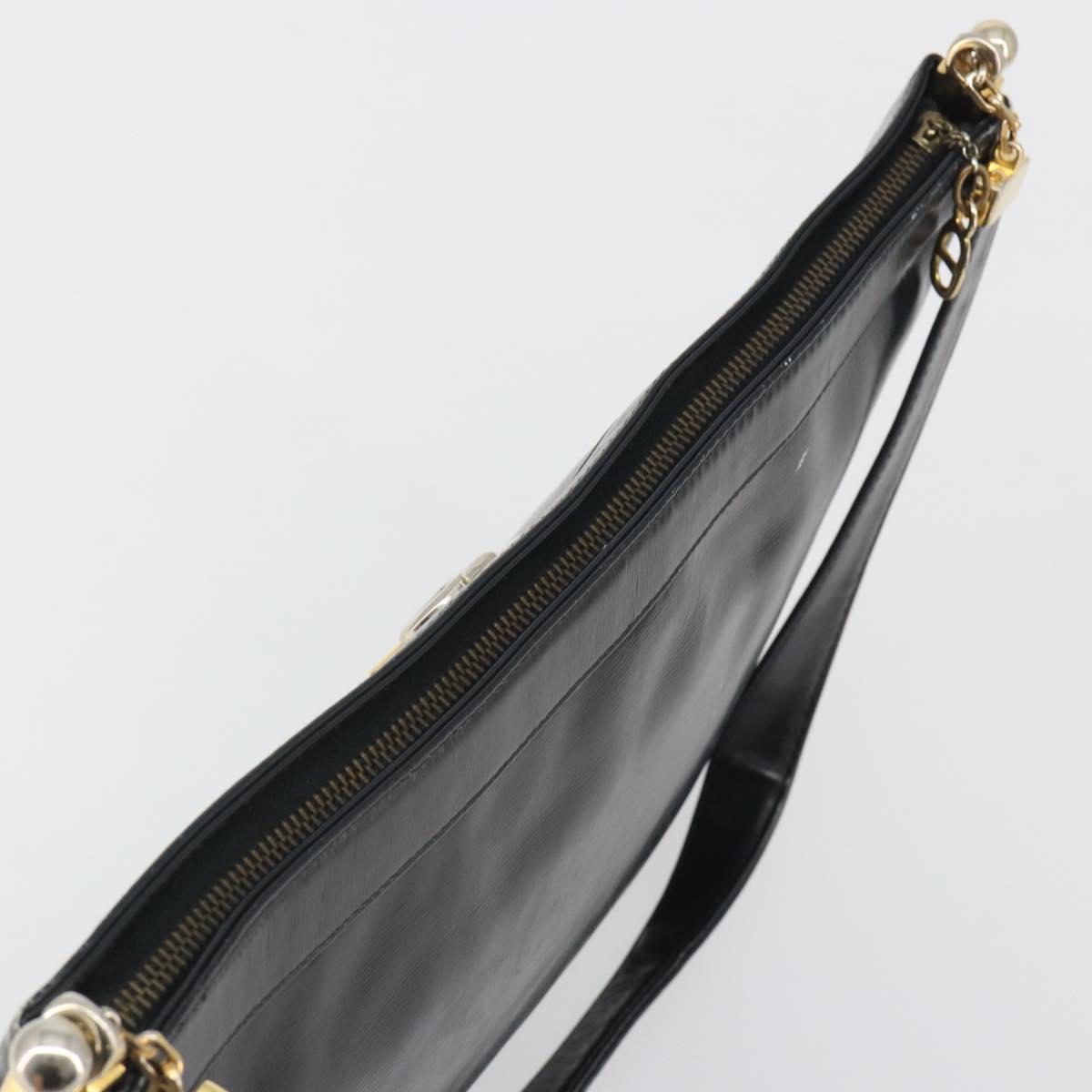 Christian Dior Shoulder Bag Calf Skin Black Gold Auth 191075