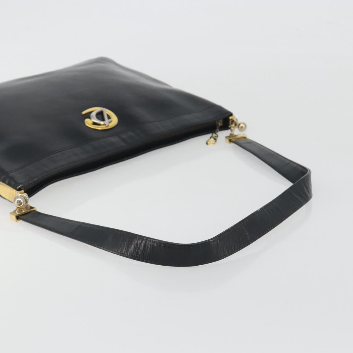 Christian Dior Shoulder Bag Calf Skin Black Gold Auth 191075
