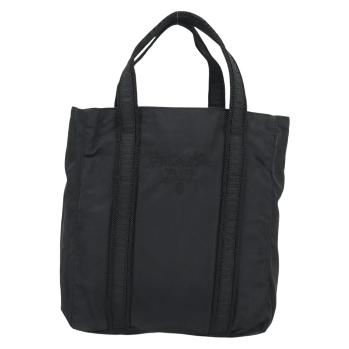 PRADA Hand Bag Nylon Black Gold Auth 191076