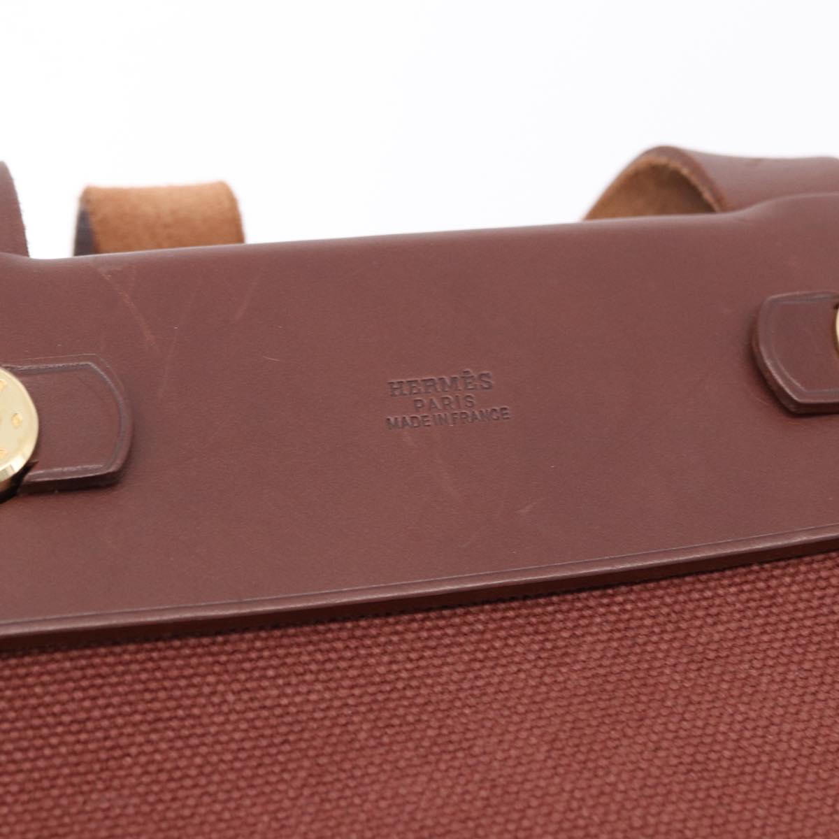 HERMES Herbag Cabas Hand Bag Canvas Leather Bordeaux Gold Auth 191077A
