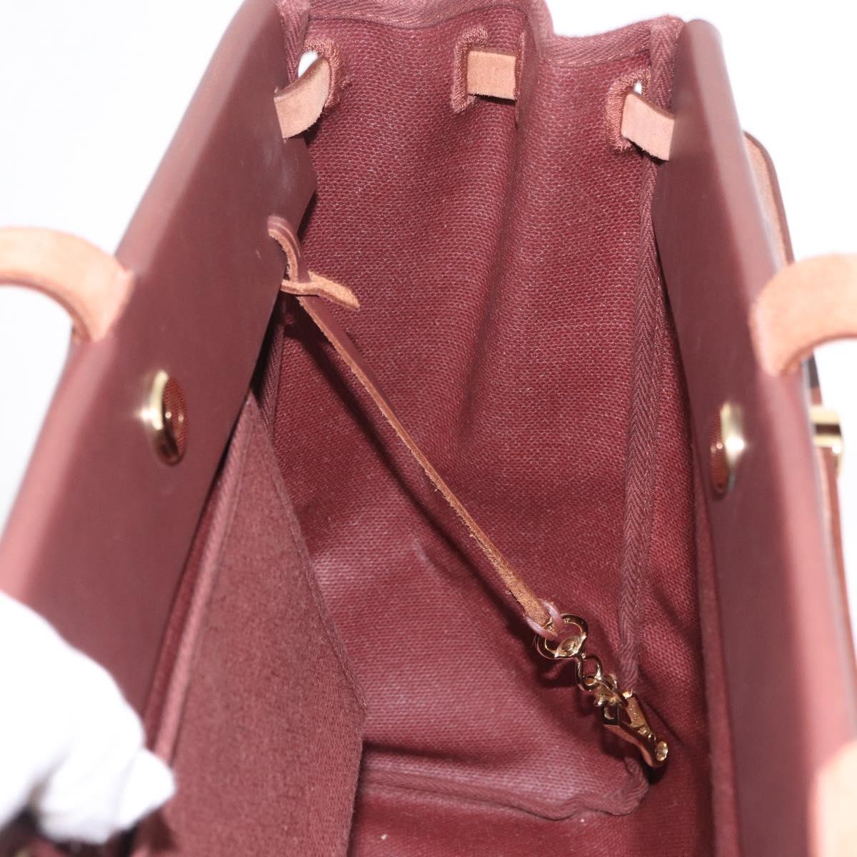 HERMES Herbag Cabas Hand Bag Canvas Leather Bordeaux Gold Auth 191077A