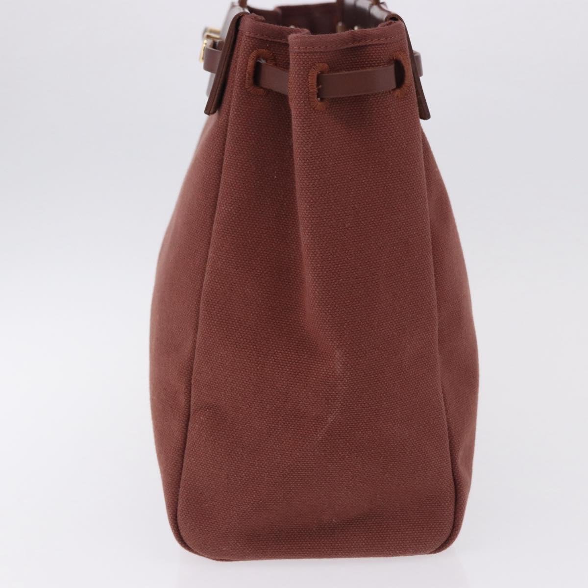 HERMES Herbag Cabas Hand Bag Canvas Leather Bordeaux Gold Auth 191077A