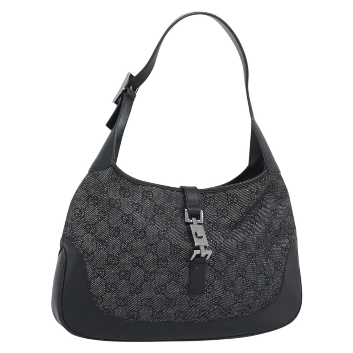GUCCI GG Canvas Jackie Shoulder Bag Black Silver 00963 Auth 191078V