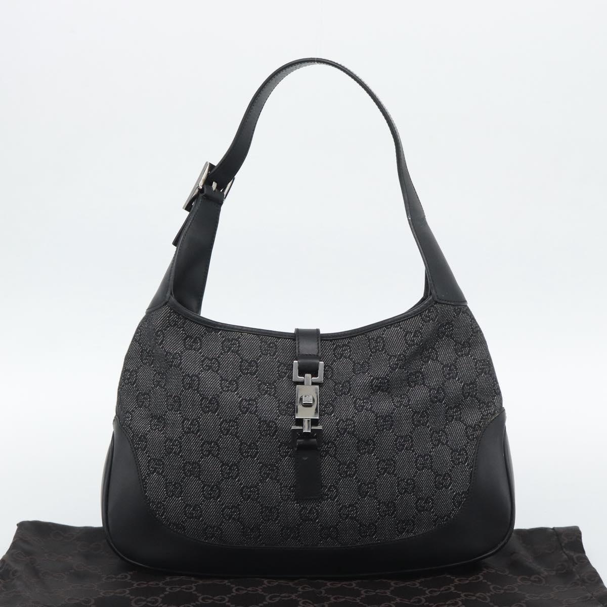 GUCCI GG Canvas Jackie Shoulder Bag Black Silver 00963 Auth 191078V
