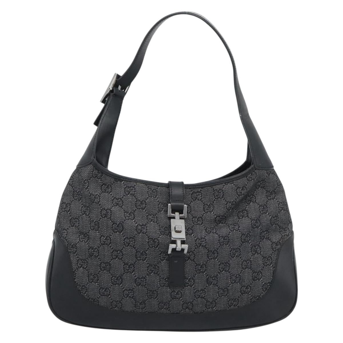 GUCCI GG Canvas Jackie Shoulder Bag Black Silver 00963 Auth 191078V