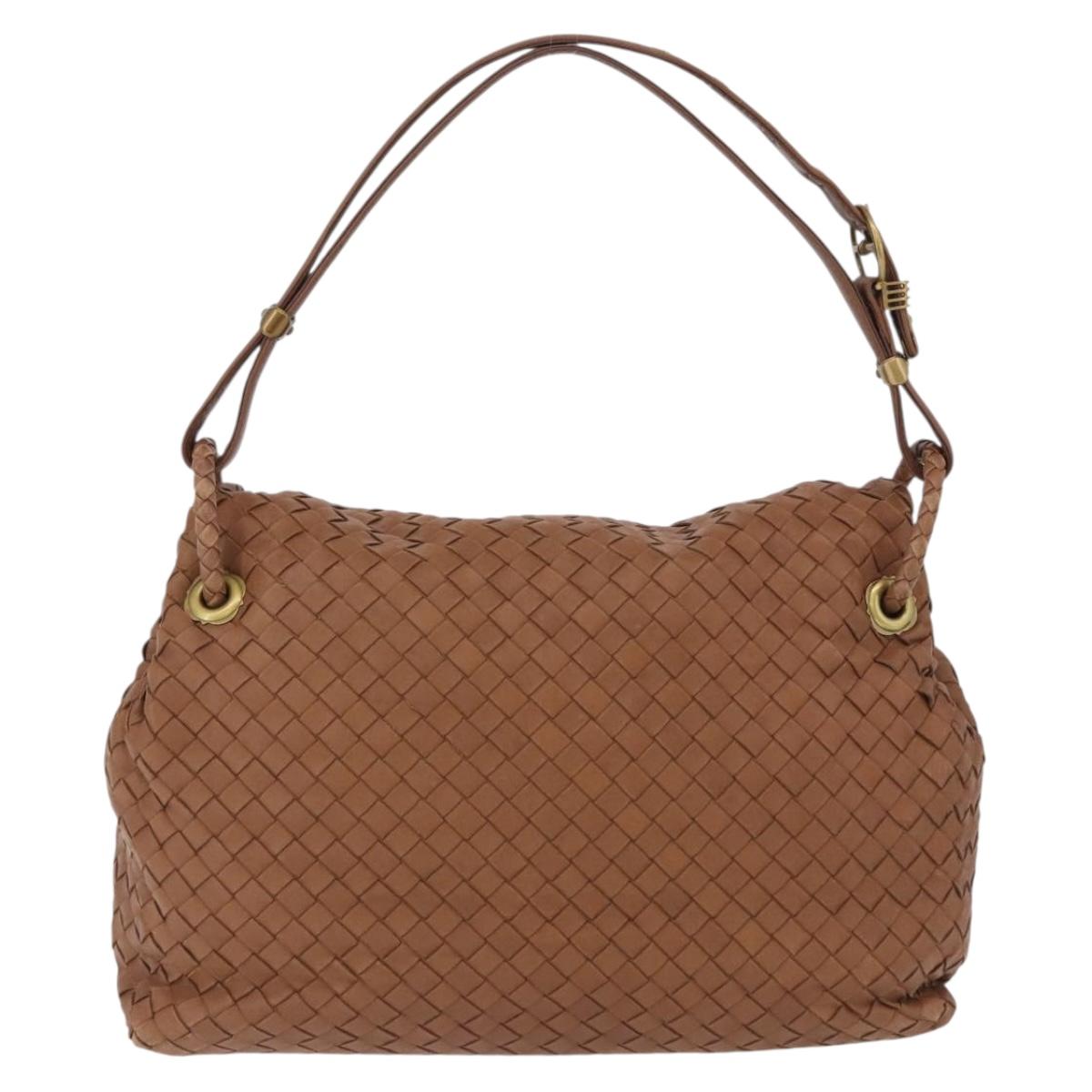 BOTTEGA VENETA INTRECCIATO Hand Bag Leather Brown Gold Auth 191079V