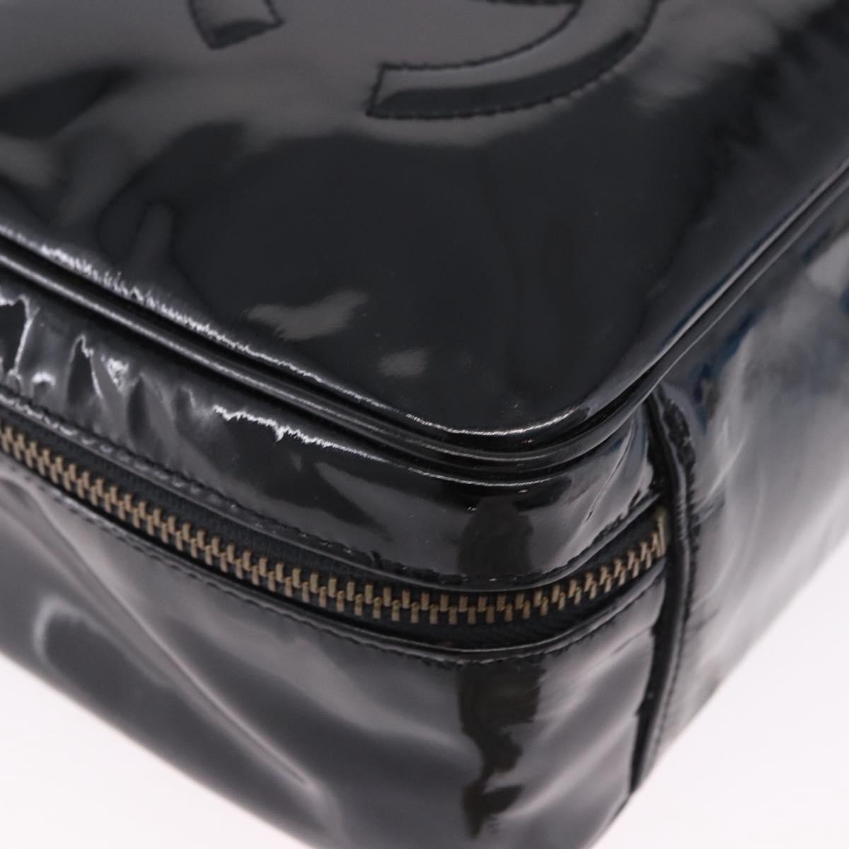 CHANEL Vanity Hand Bag Patent Leather 2way Black Gold CC Auth 191081