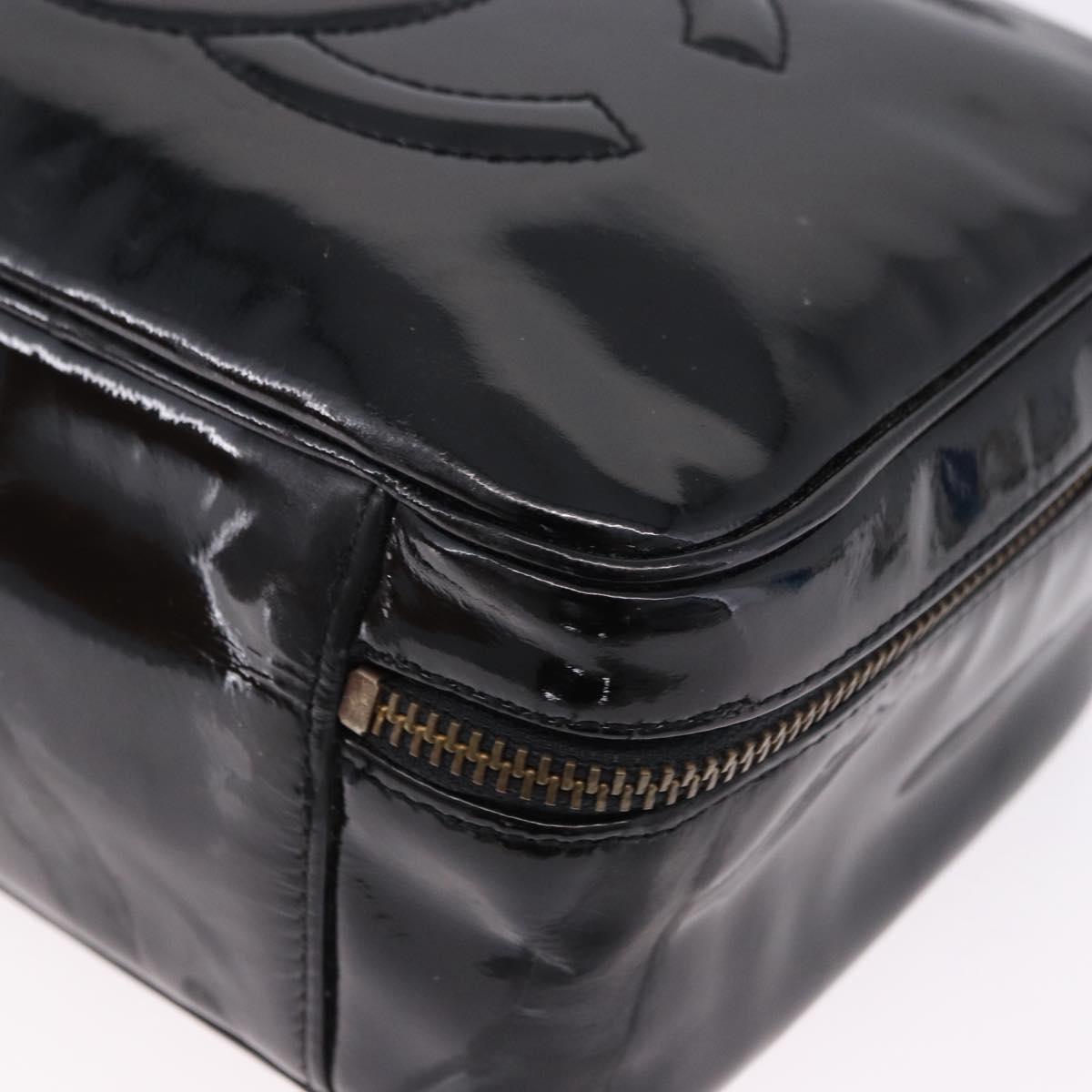 CHANEL Vanity Hand Bag Patent Leather 2way Black Gold CC Auth 191081