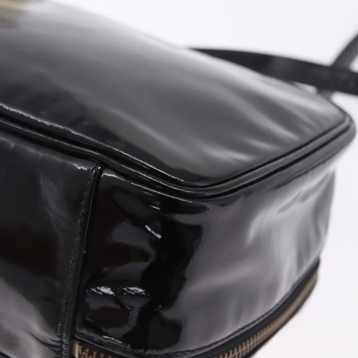 CHANEL Vanity Hand Bag Patent Leather 2way Black Gold CC Auth 191081