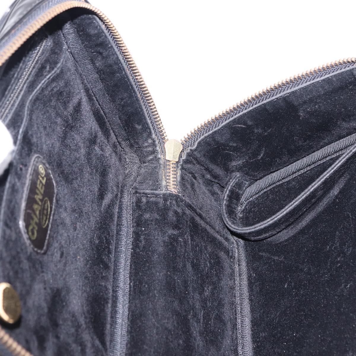 CHANEL Vanity Hand Bag Patent Leather 2way Black Gold CC Auth 191081