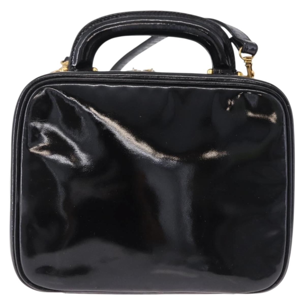 CHANEL Vanity Hand Bag Patent Leather 2way Black Gold CC Auth 191081