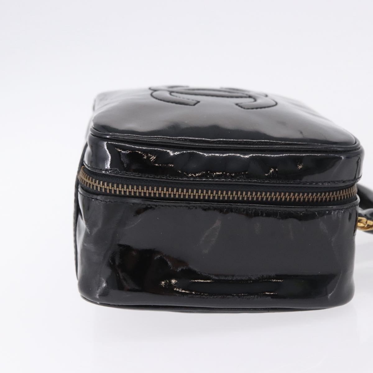 CHANEL Vanity Hand Bag Patent Leather 2way Black Gold CC Auth 191081