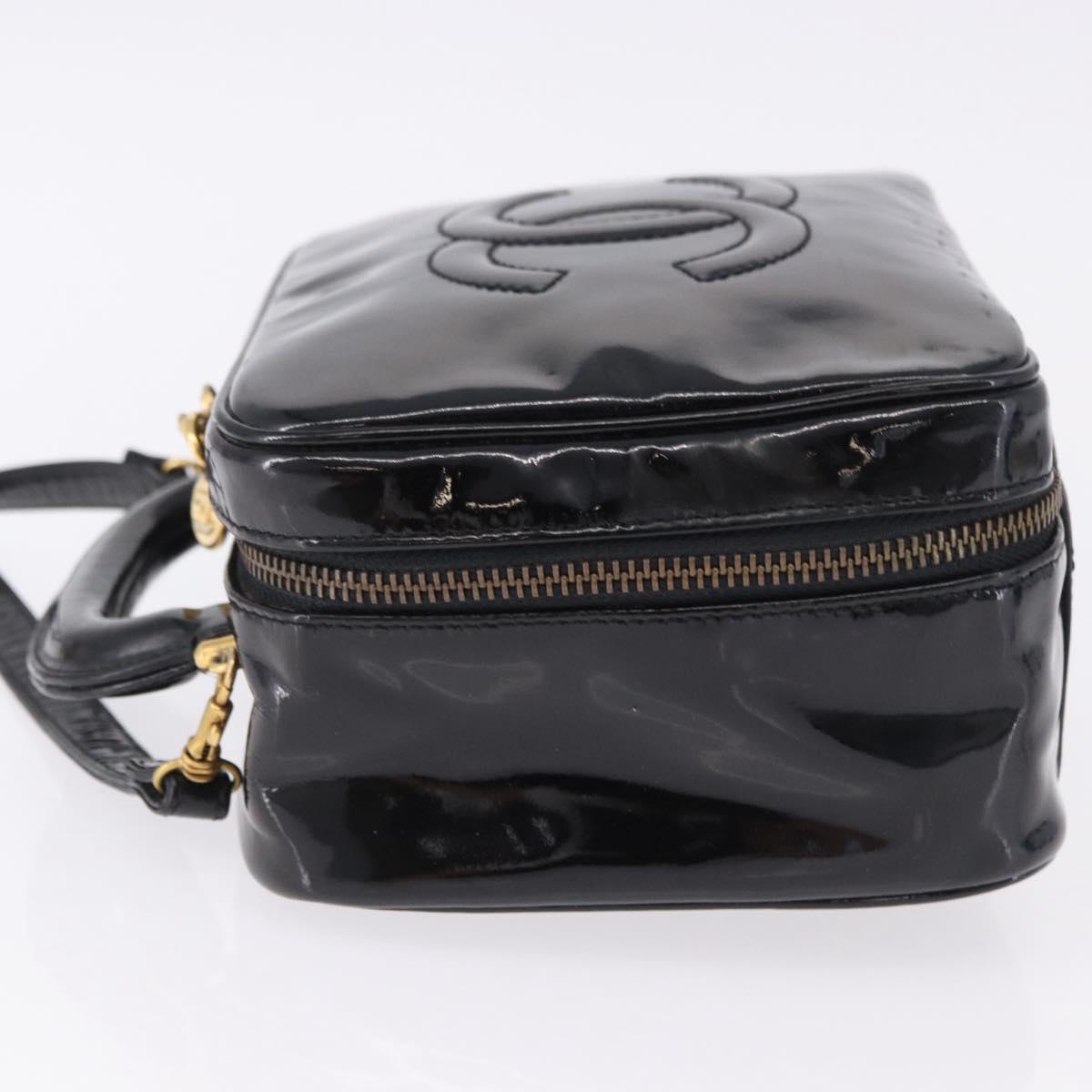 CHANEL Vanity Hand Bag Patent Leather 2way Black Gold CC Auth 191081