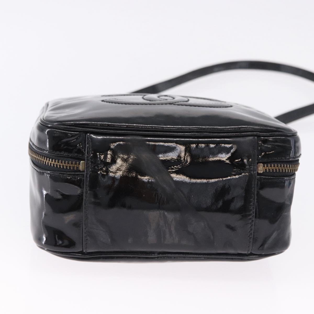 CHANEL Vanity Hand Bag Patent Leather 2way Black Gold CC Auth 191081