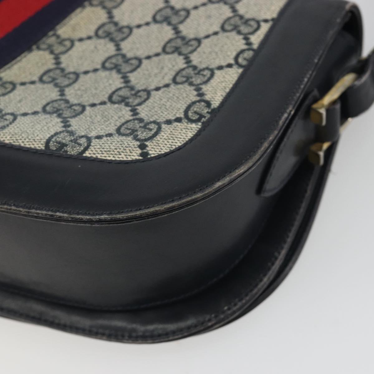 GUCCI GG Supreme Sherry Line Shoulder Bag PVC Navy Gold Auth 191082