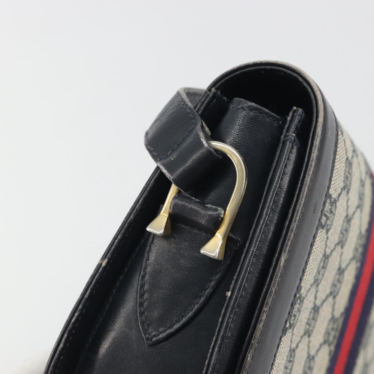 GUCCI GG Supreme Sherry Line Shoulder Bag PVC Navy Gold Auth 191082