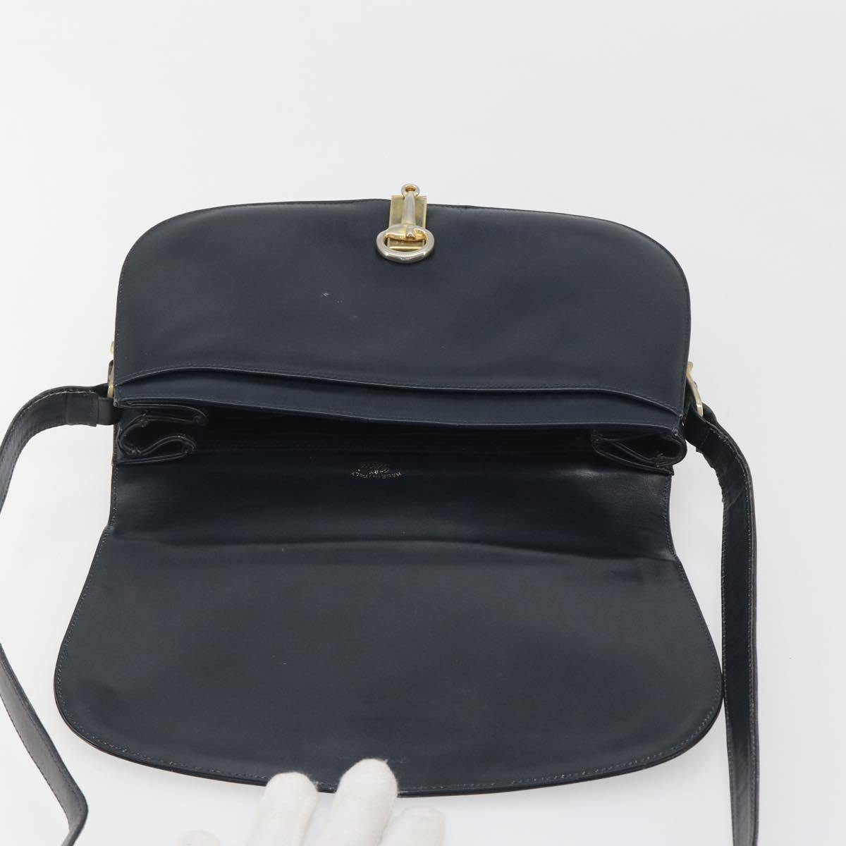 GUCCI GG Supreme Sherry Line Shoulder Bag PVC Navy Gold Auth 191082