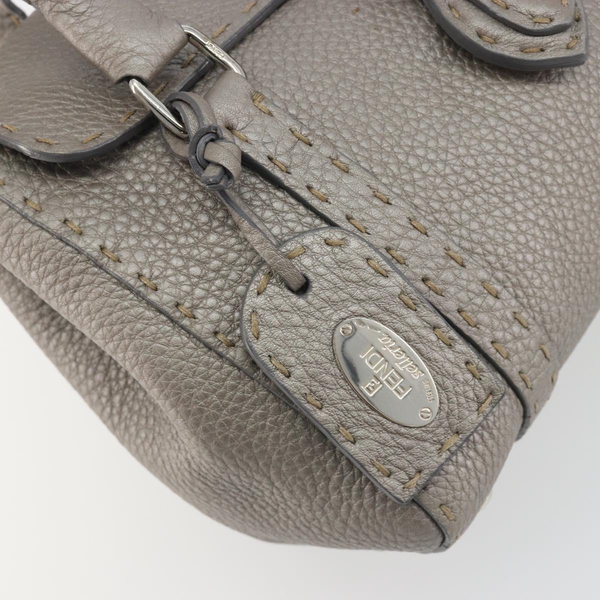 FENDI Selleria Mini Linda Hand Bag Leather Silver Auth 191083A