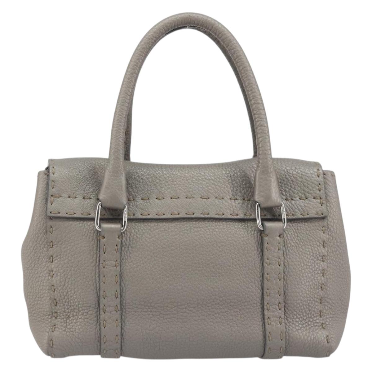 FENDI Selleria Mini Linda Hand Bag Leather Silver Auth 191083A