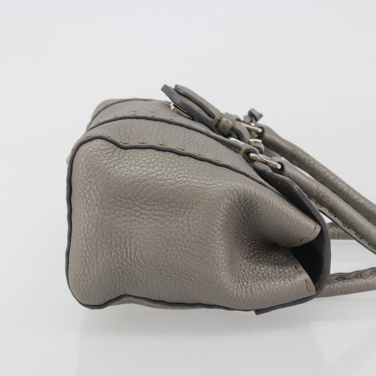 FENDI Selleria Mini Linda Hand Bag Leather Silver Auth 191083A