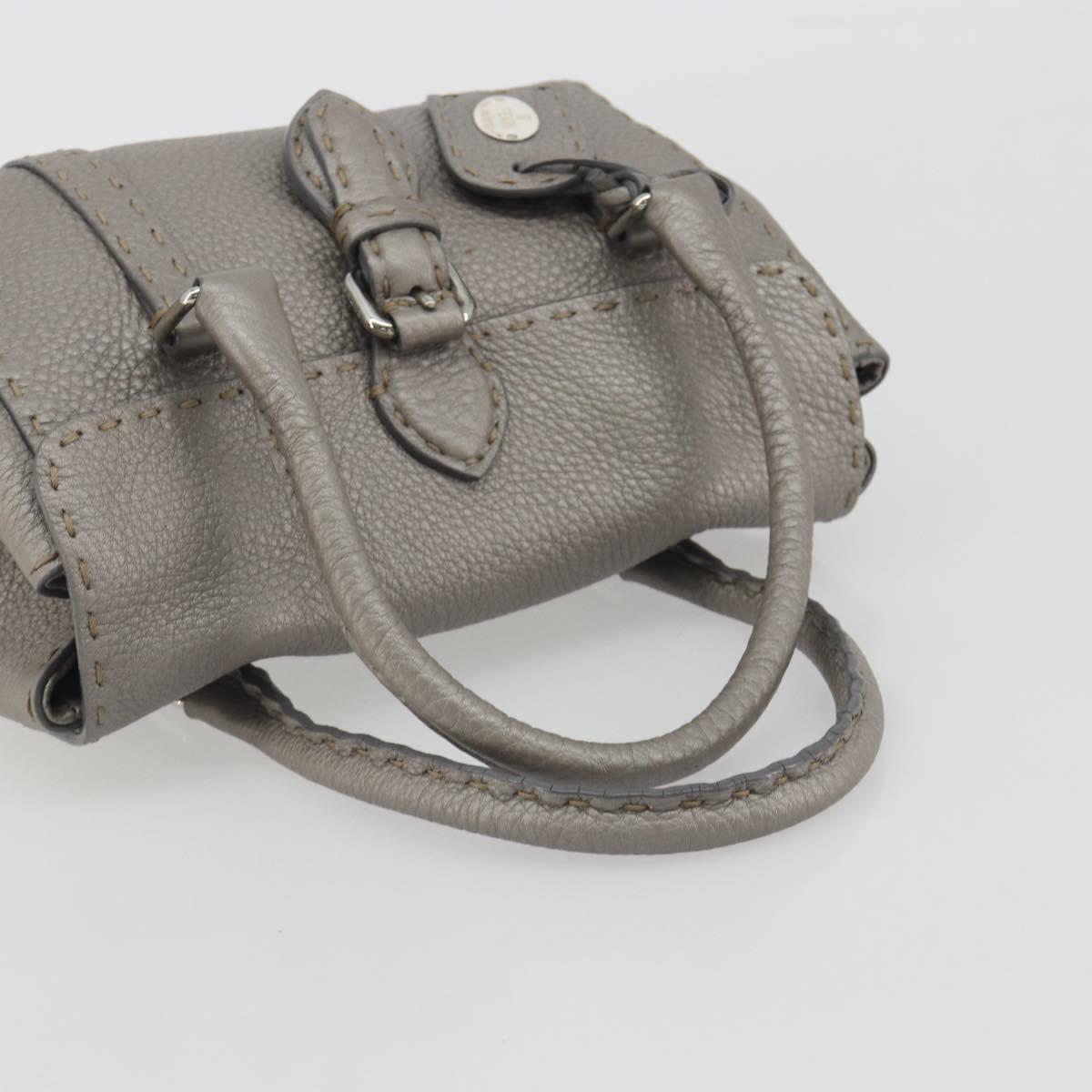 FENDI Selleria Mini Linda Hand Bag Leather Silver Auth 191083A