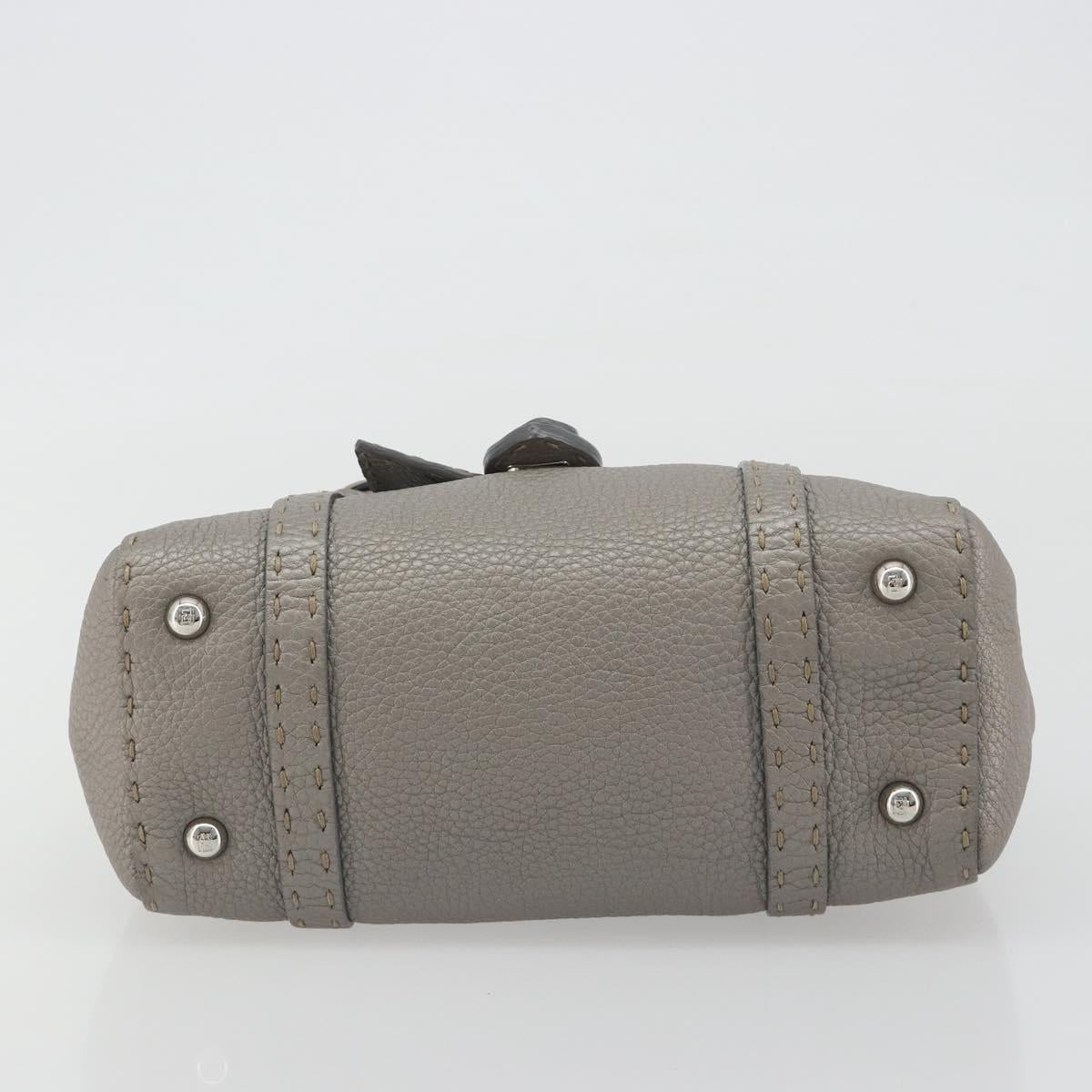 FENDI Selleria Mini Linda Hand Bag Leather Silver Auth 191083A