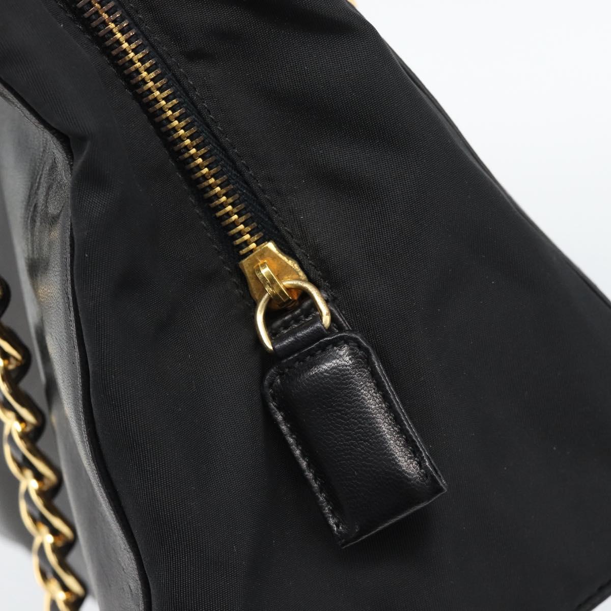 PRADA Chain Shoulder Bag Leather Black Gold Auth 191084A