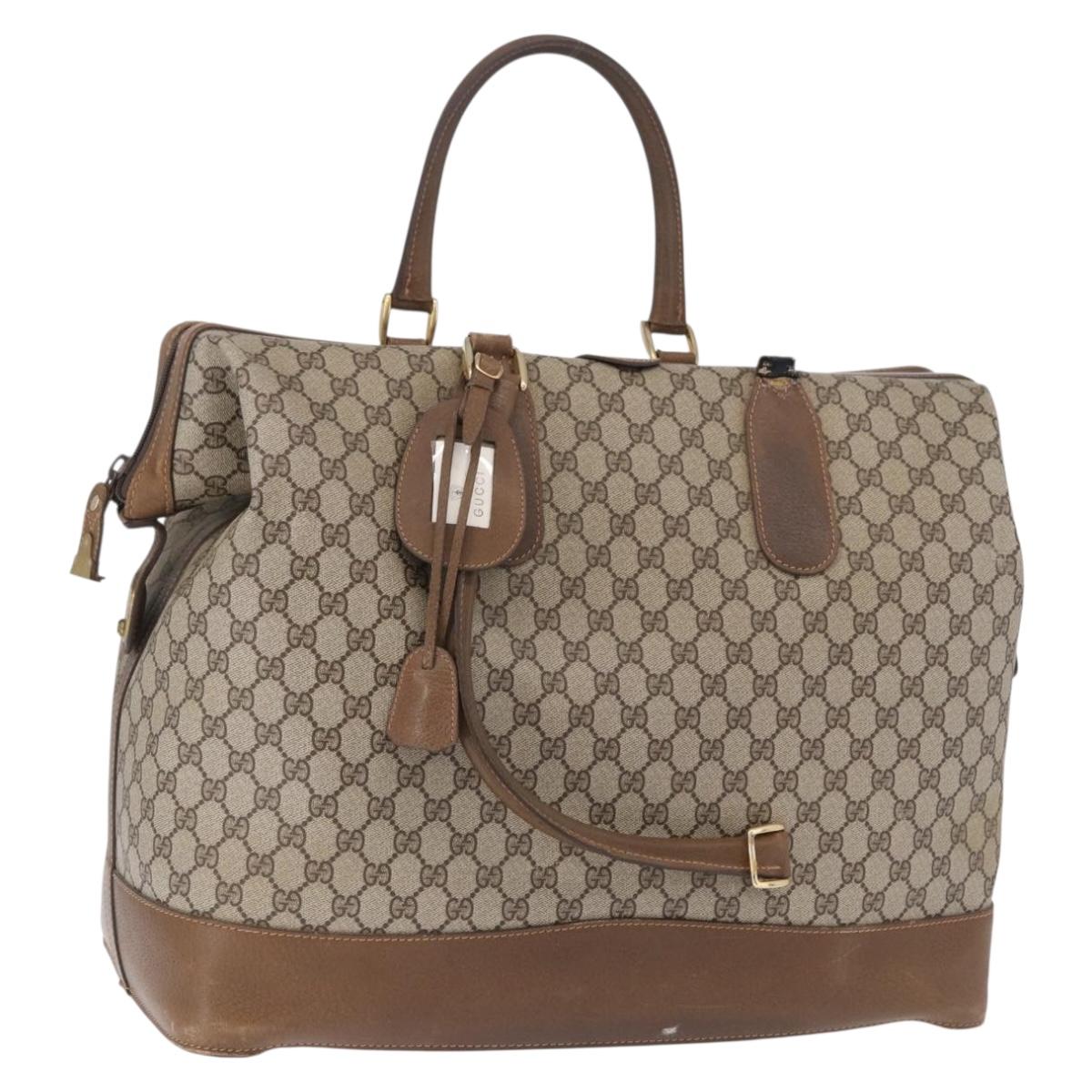 GUCCI GG Supreme Boston Bag PVC Beige Gold Auth 191087