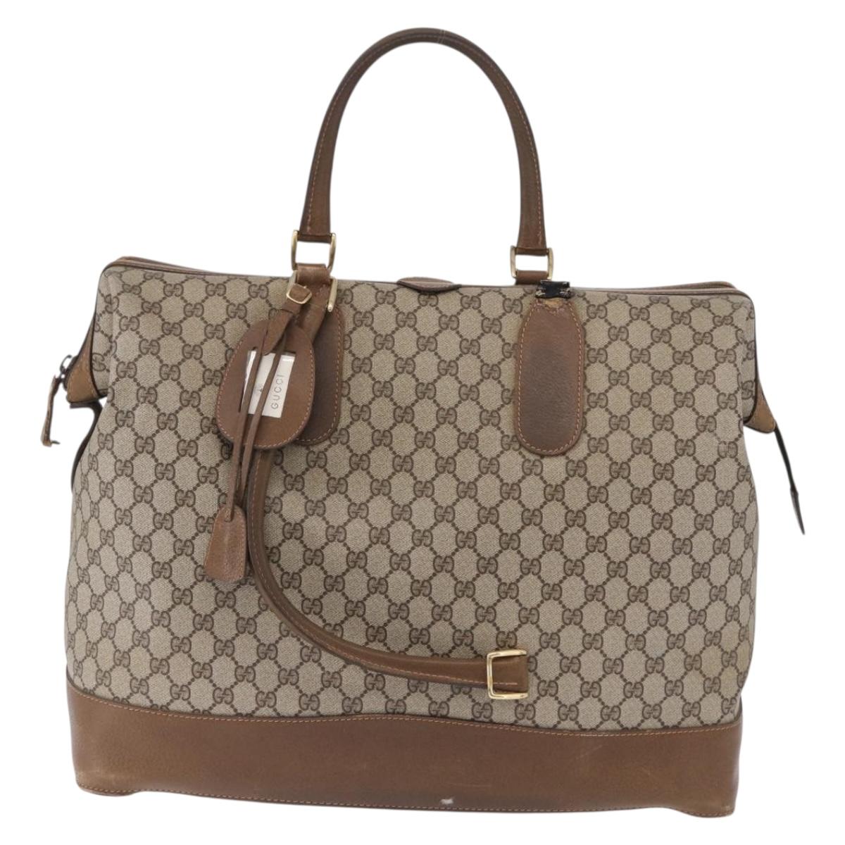 GUCCI GG Supreme Boston Bag PVC Beige Gold Auth 191087
