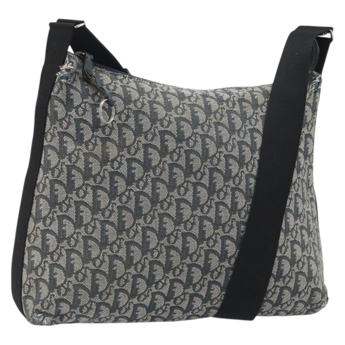 Christian Dior Trotter Canvas Shoulder Bag Navy Silver Auth 191096