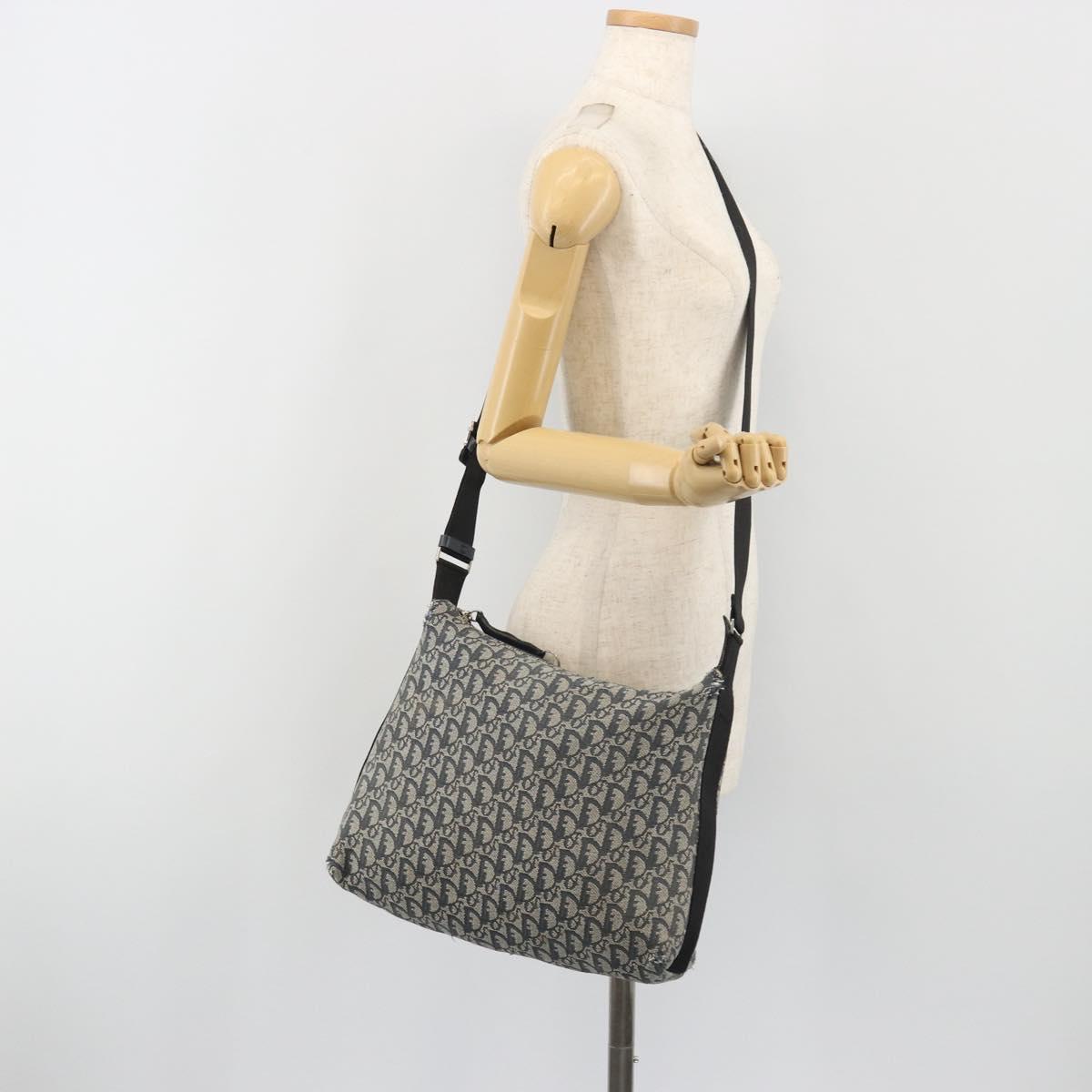 Christian Dior Trotter Canvas Shoulder Bag Navy Silver Auth 191096