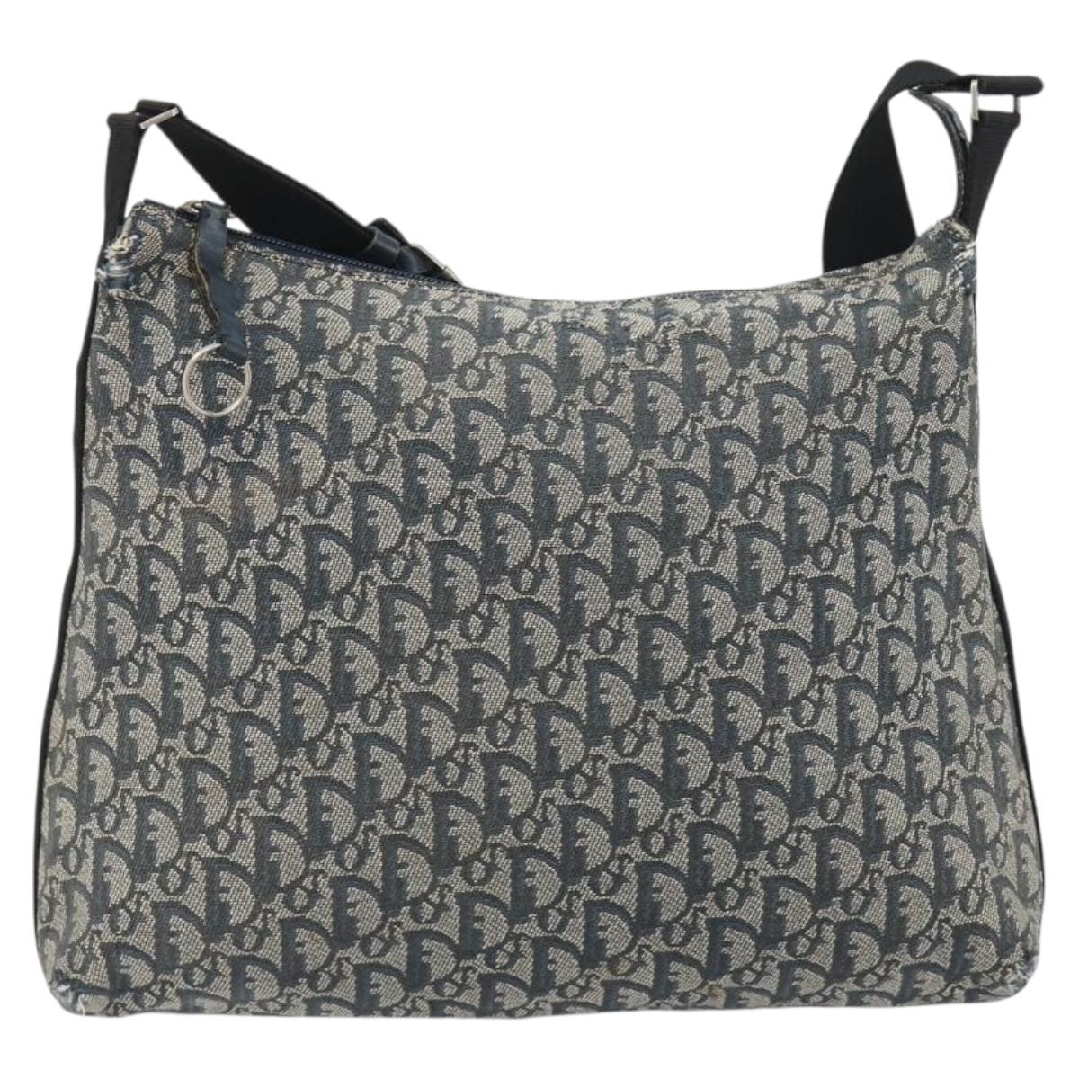 Christian Dior Trotter Canvas Shoulder Bag Navy Silver Auth 191096