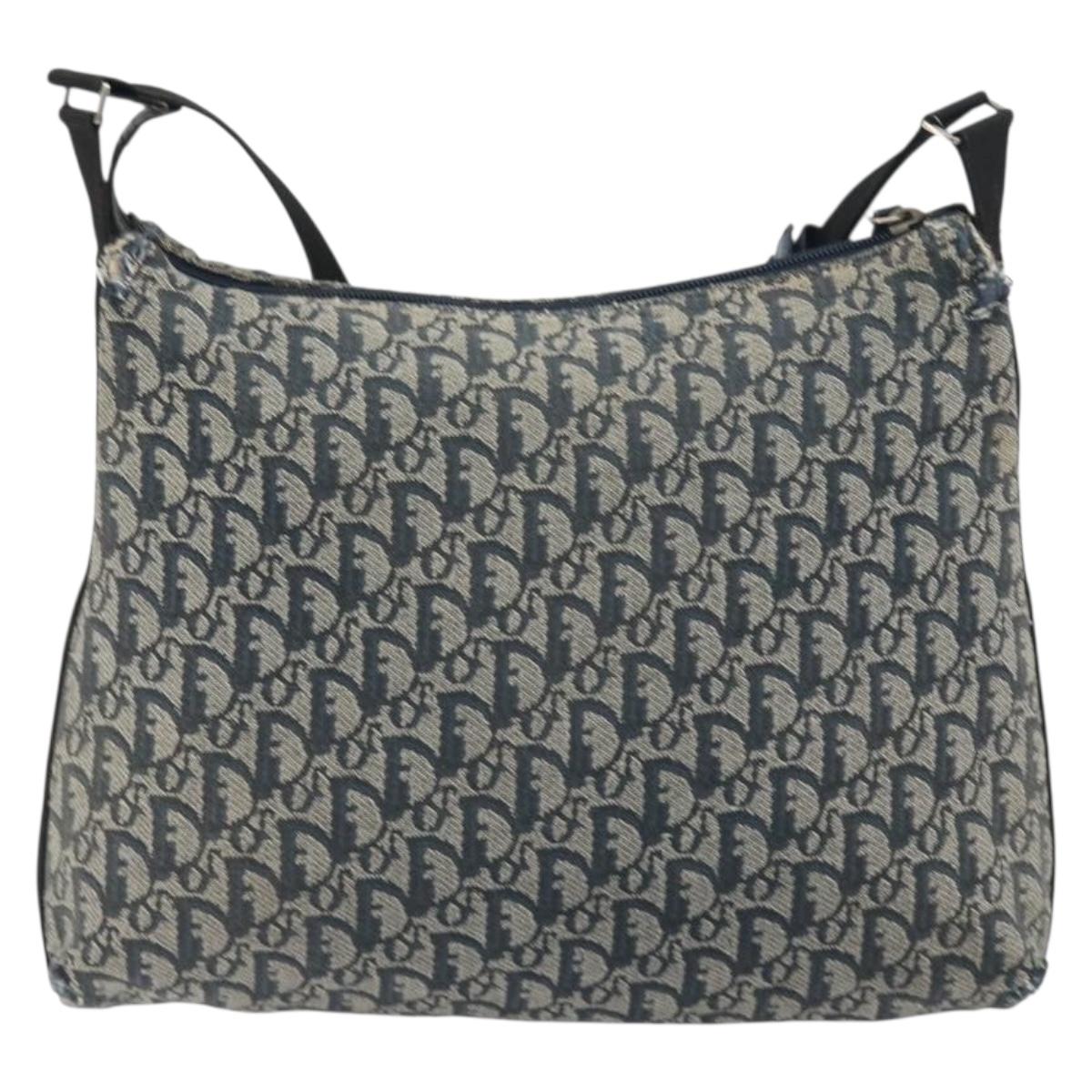Christian Dior Trotter Canvas Shoulder Bag Navy Silver Auth 191096