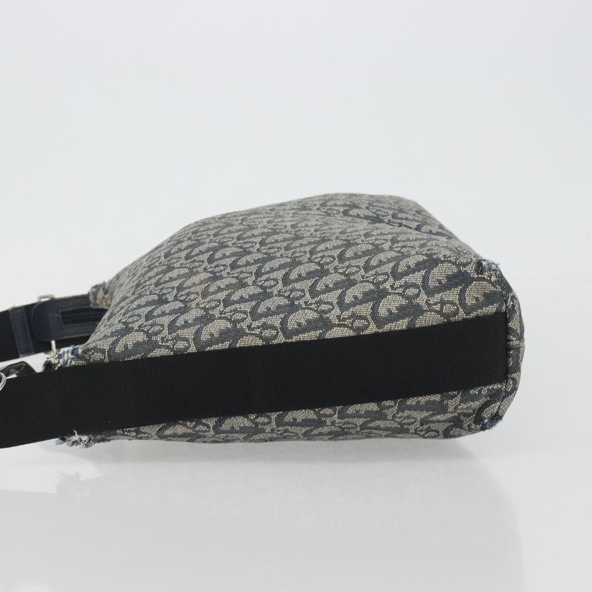 Christian Dior Trotter Canvas Shoulder Bag Navy Silver Auth 191096